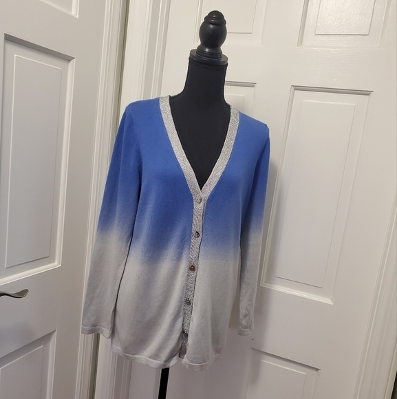 Chico's Ombre Peyton Cardigan Nikko Blue Size 1=10 Lightweight - Picture 1 of 10